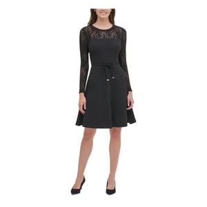 Tommy Hilfiger Women's Black Lace Zippered Long Sleeve Dress  Black Size 14
